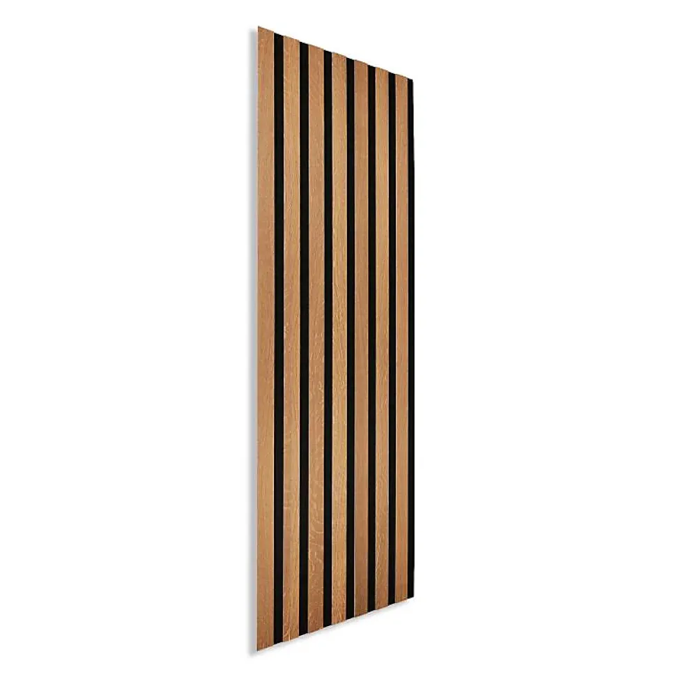 Panneau tasseaux bois 120 x 30 x 1cm - Lamelles chêne doré véritable fond noir - 0,36m²