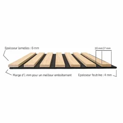Panneau tasseaux bois 120 x 30 x 1cm - Lamelles chêne doré véritable fond noir - 0,36m²