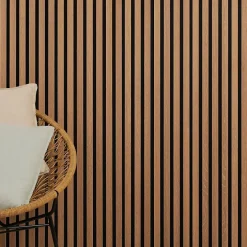 Panneau tasseaux bois 250 x 30 x 1cm - Lamelles chêne doré véritable fond noir - 0,75m²