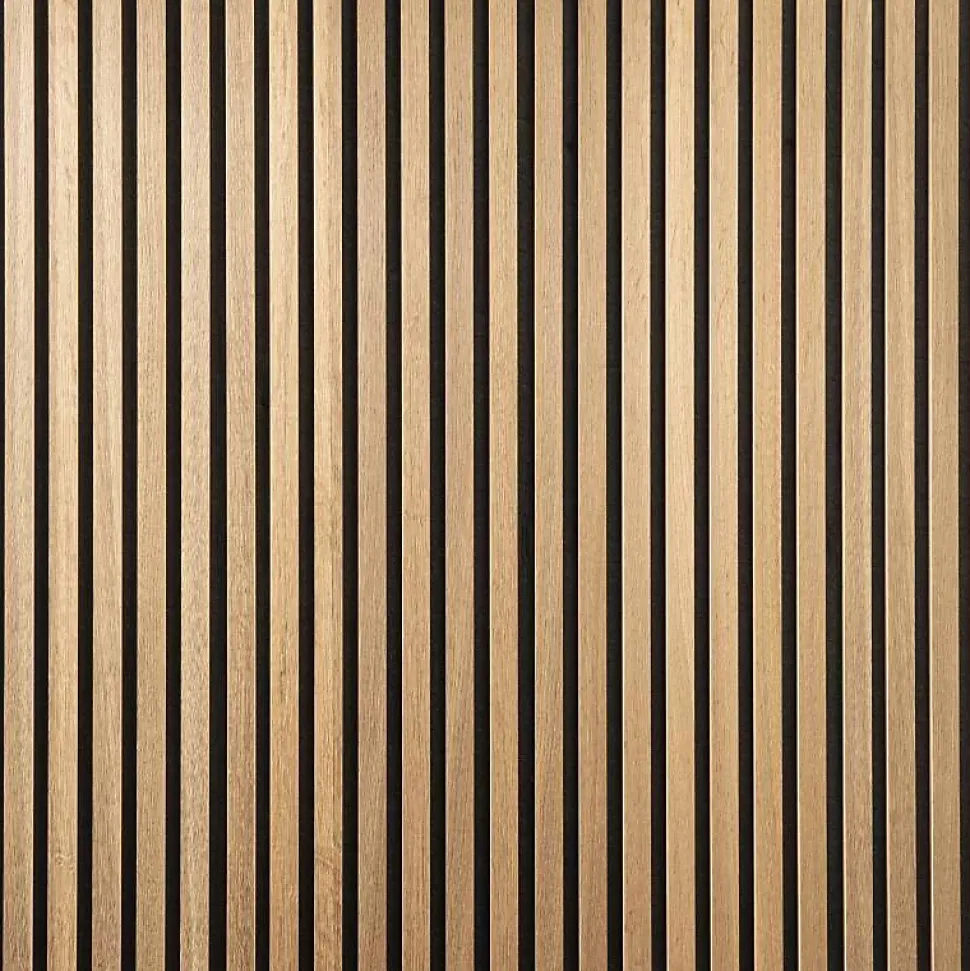 Panneau tasseaux bois 250 x 30 x 1cm - Lamelles chêne doré véritable fond noir - 0,75m²