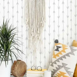 Papier peint adhésif boheme flèches gris et blanc en vinyle lavable et amovible - 1 rouleau 50x300 cm - Decochic
