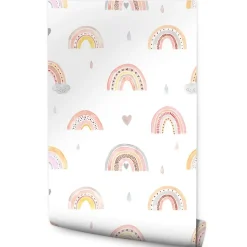 Papier Peint ARC-EN-CIEL Nuages Cœurs Pour Chambre D'Enfant