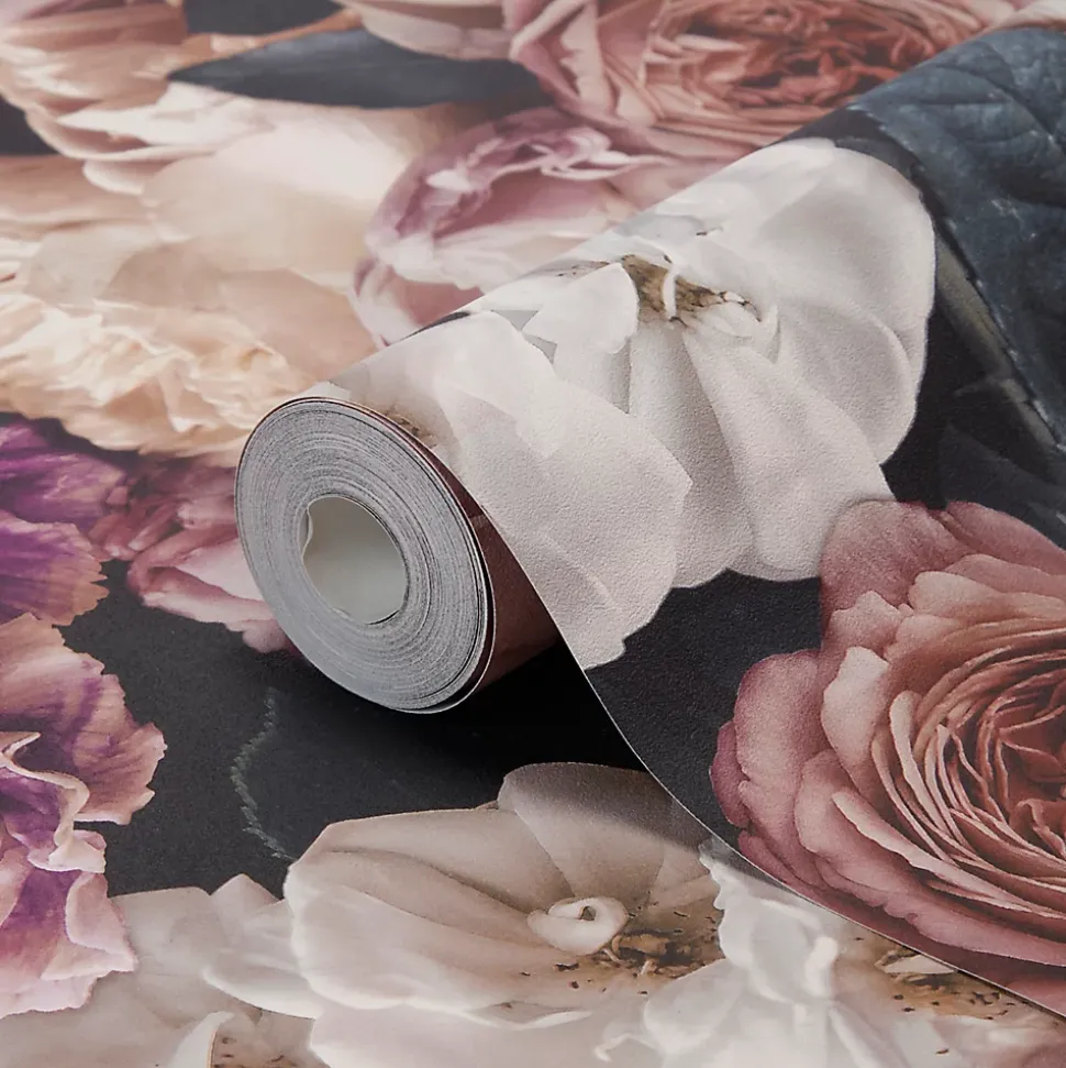 Papier peint floral vinyle sur intissé mauve, GoodHome Drosera