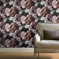 Papier peint floral vinyle sur intissé mauve, GoodHome Drosera