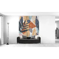 Papier peint panoramique intissé géométrique gris, bleu, orange, 4lés, L.280 x l.200cm IDPanneaux