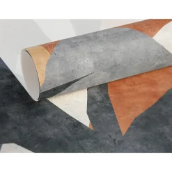 Papier peint panoramique intissé géométrique gris, bleu, orange, 4lés, L.280 x l.200cm IDPanneaux