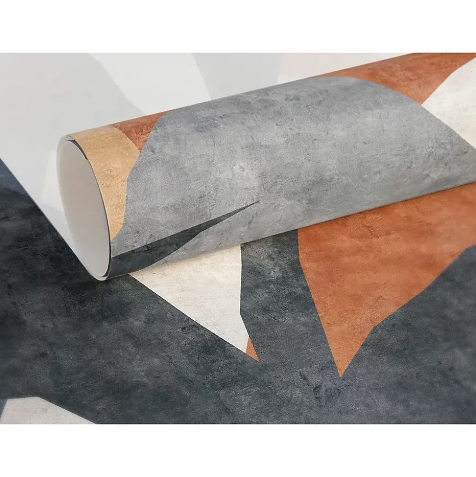 Papier peint panoramique intissé géométrique gris, bleu, orange, 4lés, L.280 x l.200cm IDPanneaux