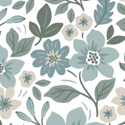 Papier peint pré-encollé vinyle fleuri Easy Roll GoodHome Aani fleurs bleu l.53 x H.1005 cm