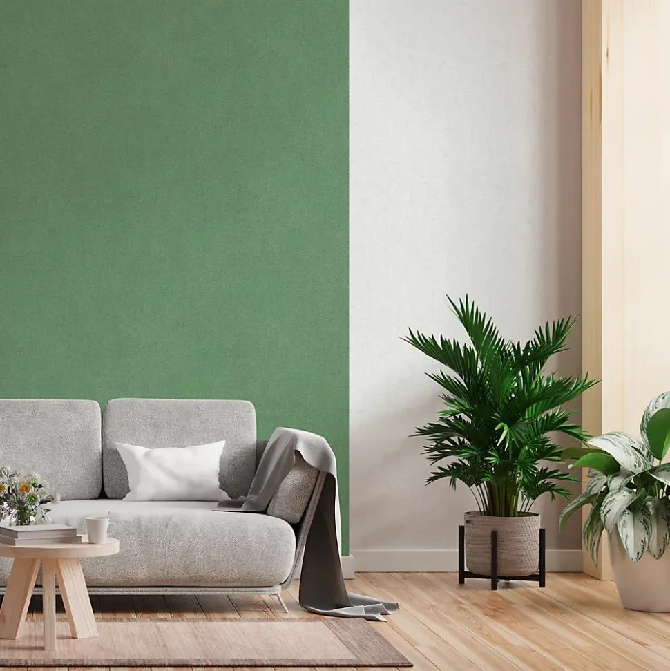 Papier peint vinyle intissé uni aspect tissu vert L.1005 x l.53cm GoodHome, Mythe
