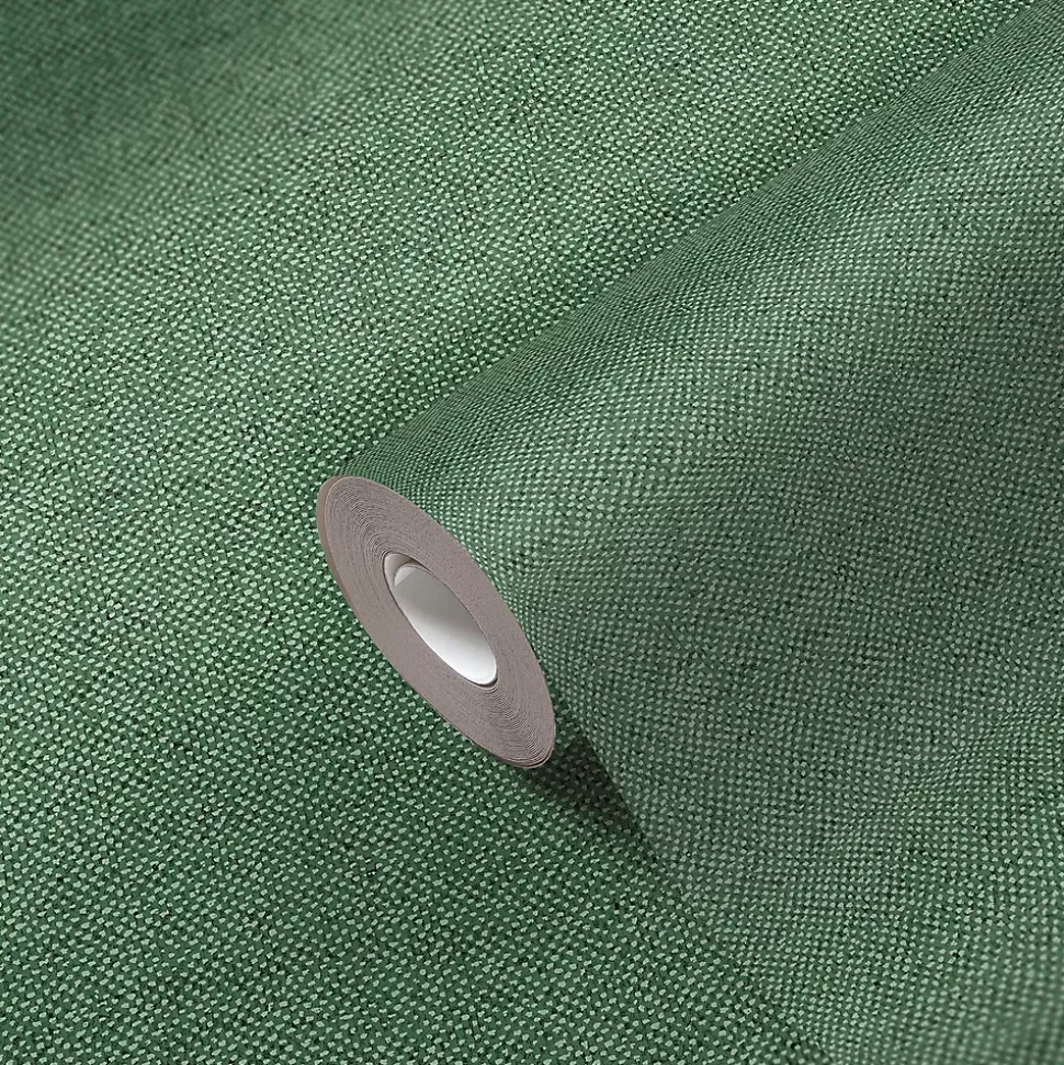 Papier peint vinyle intissé uni aspect tissu vert L.1005 x l.53cm GoodHome, Mythe