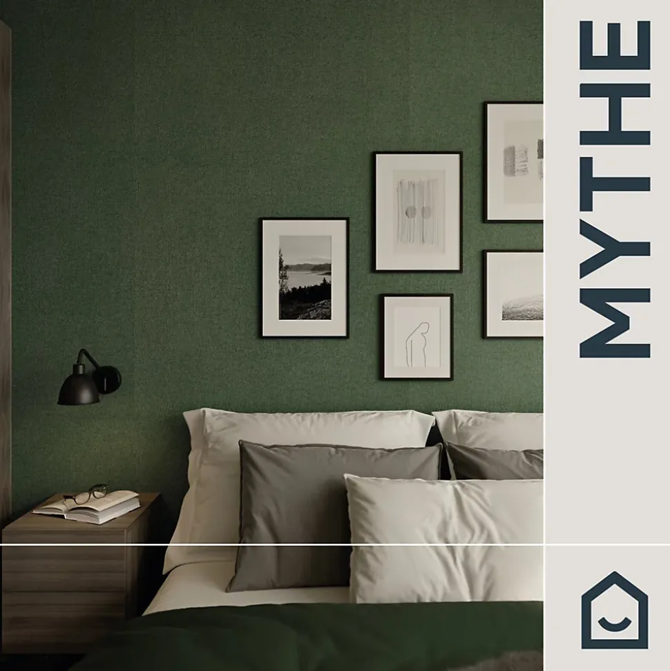Papier peint vinyle intissé uni aspect tissu vert L.1005 x l.53cm GoodHome, Mythe