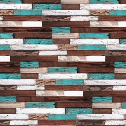 Parement bois de bateau recyclé 0,98 m2 brun et turquoise