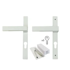 Poignée alu carré cylindre blanc pour porte fenêtre pvc blanc
