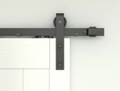 Porte coulissante complète Schulte bois - 90x215cm - blanc - système ouvert noir