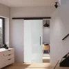 Porte Coulissante Complète Schulte 90x203 - Rail Noir - Verre De Sécurité - Verre Sablé - Poignée Barre -softclose