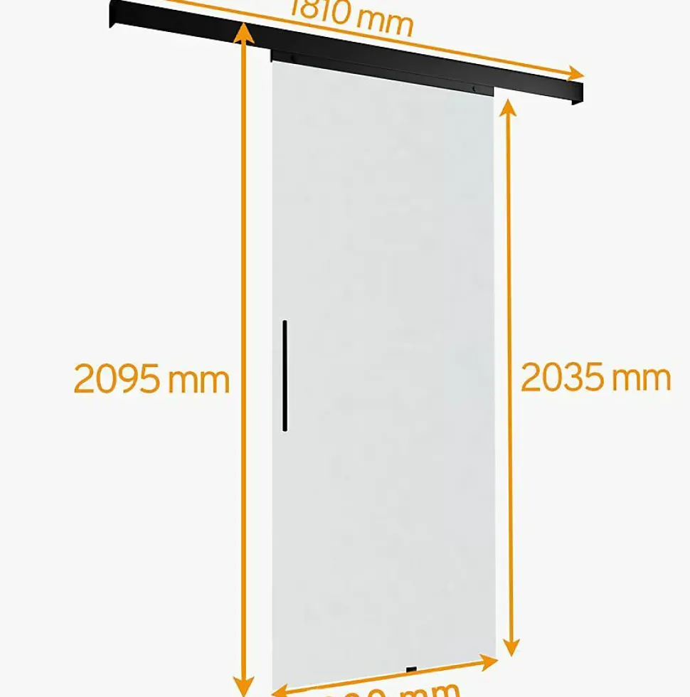 Porte Coulissante Complète Schulte 90x203 - Rail Noir - Verre De Sécurité - Verre Sablé - Poignée Barre -softclose