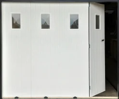 Porte de garage coulissante PVC, 4 vantaux, blanc, L.240 x h.200
