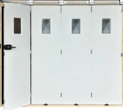 Porte de garage coulissante PVC, 4 vantaux, blanc, L.240 x h.200