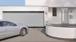 Porte de garage sectionnelle acier Hormann WoodGrain blanc aluminium RAL 9006 - l.250 x h.212,5 cm - motorisée