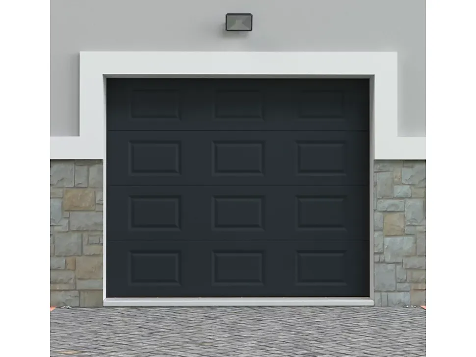 Porte de garage sectionnelle à cassette anthracite motorisée L254 x H218 cm - CAOPAS