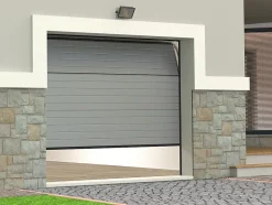 Porte de garage sectionnelle effet rainuré gris avec moteur Somfy L254 x H218 cm - NORIA