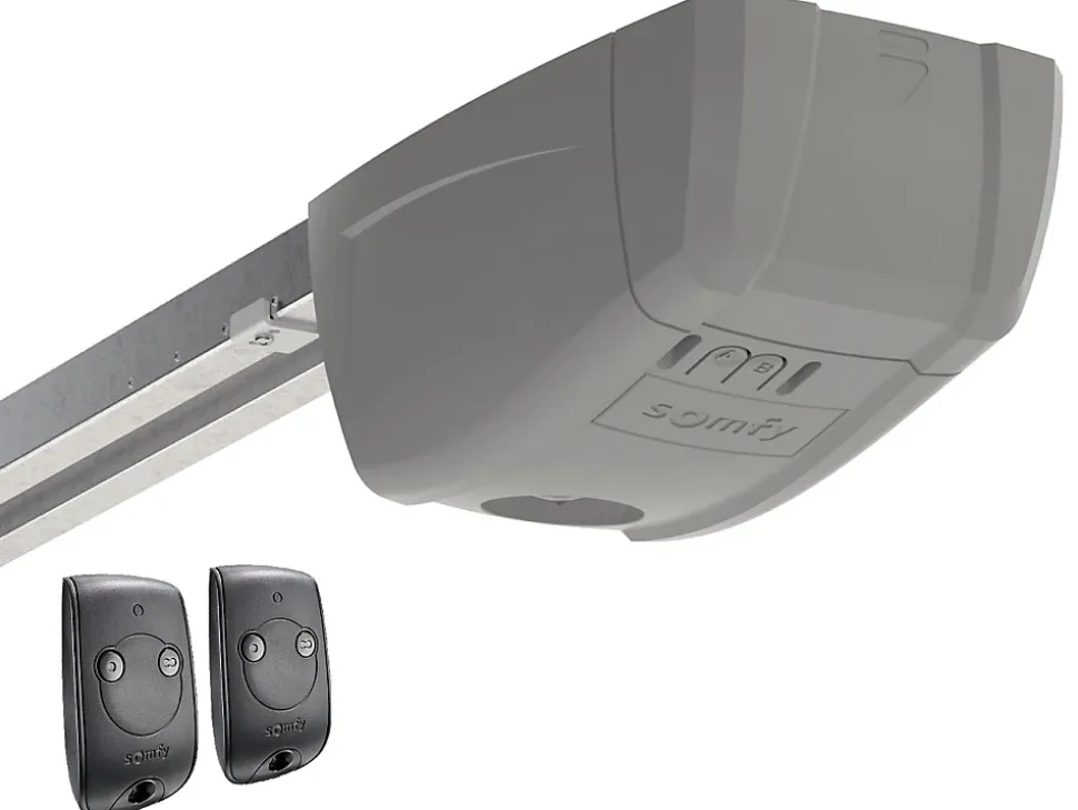 Porte de garage sectionnelle effet rainuré gris avec moteur Somfy L254 x H218 cm - NORIA