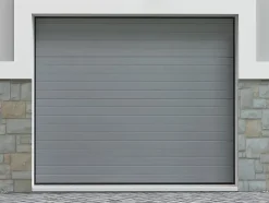 Porte de garage sectionnelle effet rainuré gris avec moteur Somfy L254 x H218 cm - NORIA
