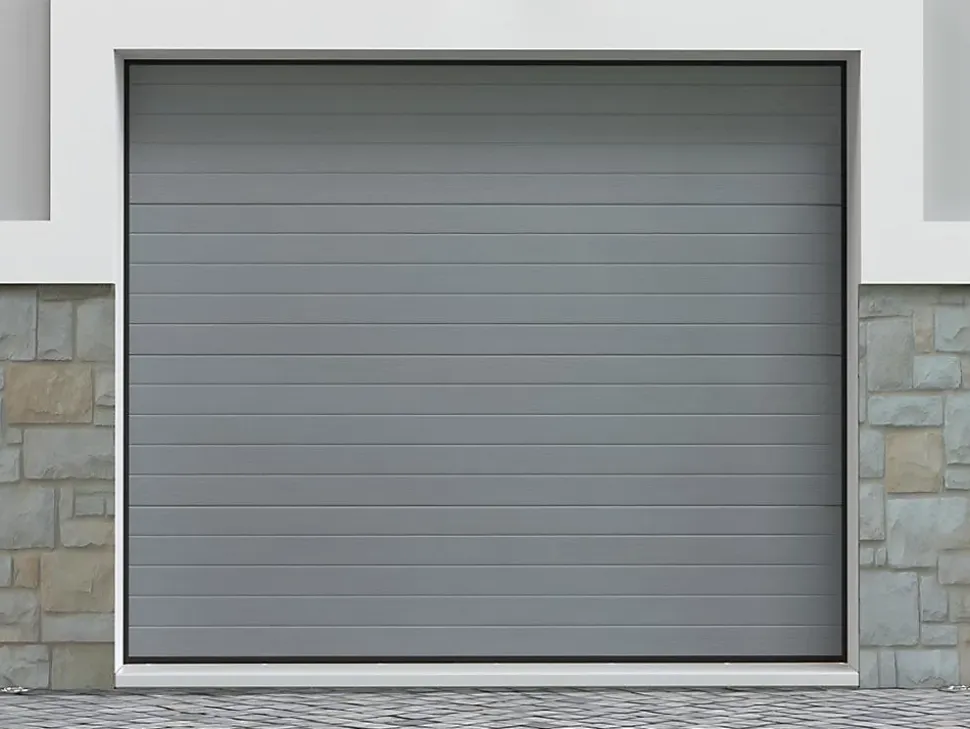 Porte de garage sectionnelle effet rainuré gris avec moteur Somfy L254 x H218 cm - NORIA