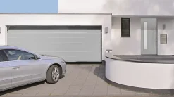 Porte de garage sectionnelle acier Hormann WoodGrain blanc aluminium RAL 9006 - l.237,5 x h.212,5 cm - motorisée