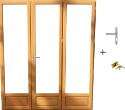 Porte Fenetre Bois 3 Vantaux H215 X L180 Cotes Tableau + Poignee Et Barillet (ref 01245f924) Gd Menuiseries