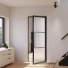 Porte Intérieure Loft En Verre Schulte - 83x197 - Atelier - Noir Mat - Satiné - 3 Vitrages - Tirant Droite