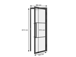 Porte Intérieure Loft En Verre Schulte - 83x197 - Atelier - Noir Mat - Satiné - 3 Vitrages - Tirant Droite
