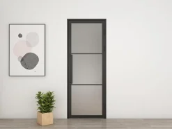 Porte Intérieure Loft En Verre Schulte - 83x197 - Atelier - Noir Mat - Satiné - 3 Vitrages - Tirant Droite
