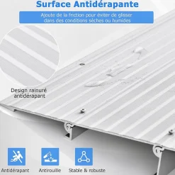 Rampe de seuil de Porte Charge 317KG Hauteur réglable Cadre en Aluminium Robuste Surface Antidérapante
