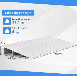 Rampe de seuil de Porte Charge 317KG Hauteur réglable Cadre en Aluminium Robuste Surface Antidérapante