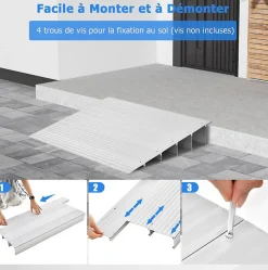 Rampe de seuil de Porte Charge 317KG Hauteur réglable Cadre en Aluminium Robuste Surface Antidérapante