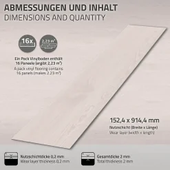 Revêtement de sol autocollant en PVC ML-Design 6,69m²/48 planches 91,5x15,3cm blanc aspect chêne