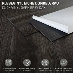 Revêtement de sol autocollant PVC ML-Design 2,23m²/16 planches 91,5x15,3cm gris foncé aspect chêne