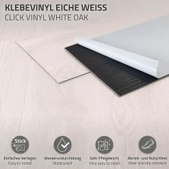 Revêtement de sol autocollant en PVC ML-Design 11,15m²/80 planches 91,5x15,3cm blanc aspect chêne
