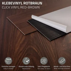 Revêtement de sol autocollant PVC ML-Design 11,15m²/80 planches 91,5x15,3cm rouge-brun aspect noyer