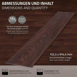 Revêtement de sol autocollant PVC ML-Design 11,15m²/80 planches 91,5x15,3cm rouge-brun aspect noyer