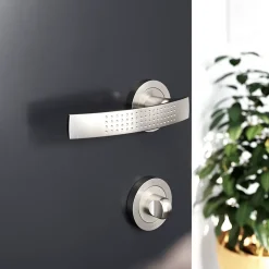 Rosace de fonction rond à visser à condamnation GoodHome Duod essential effet nickel satin gris Ø50mm