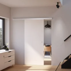 Schulte porte coulissante complète bois -102x220cm - bois blanc - poignée cuvette ronde + double softclose