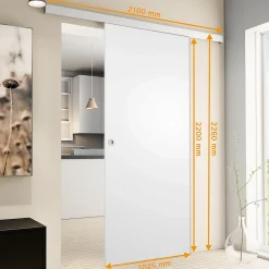 Schulte porte coulissante complète bois -102x220cm - bois blanc - poignée cuvette ronde + double softclose