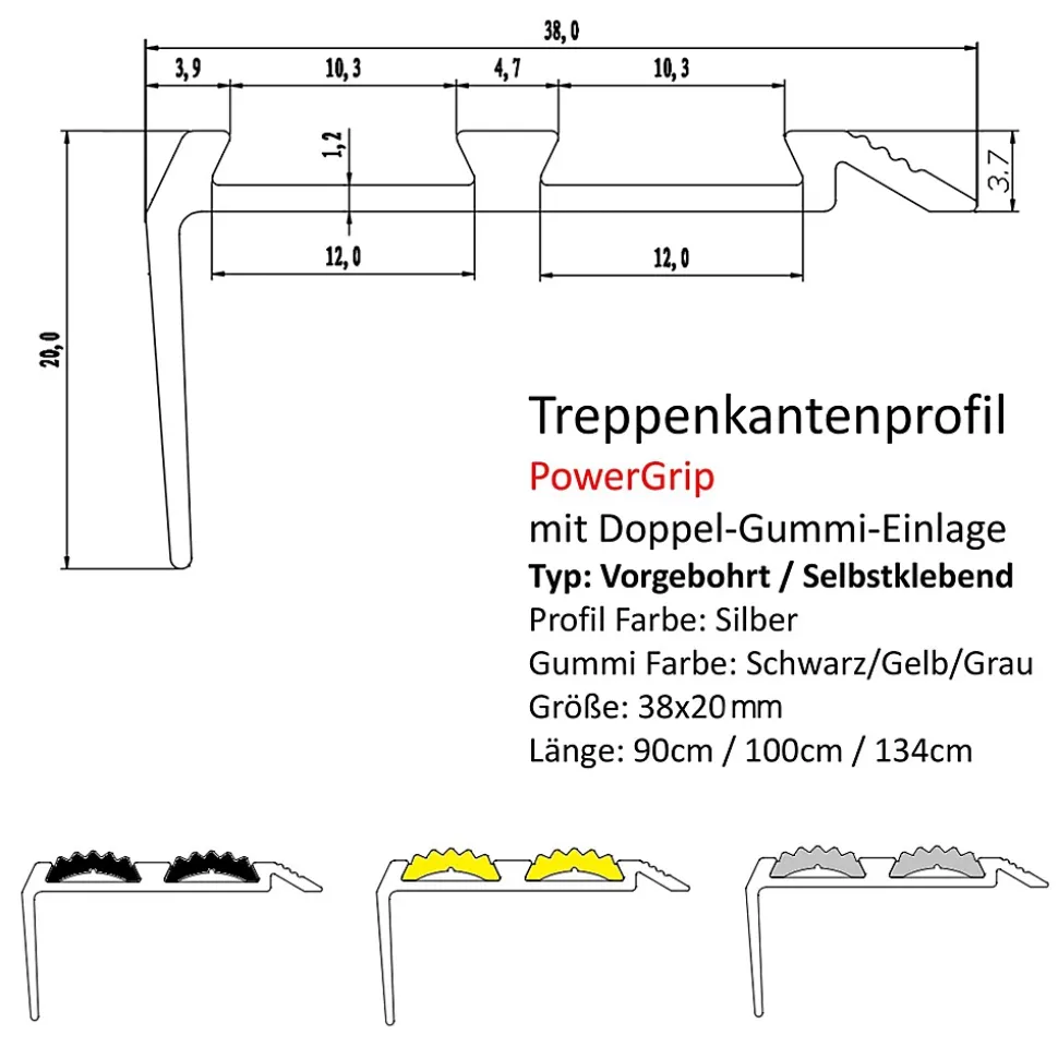 Seuil d'escalier Avec double caoutchouc Power Grip Longueur 100 cm Autocollant Jaune - Floordirekt