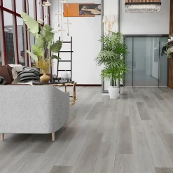 Sol Lames PVC clipsable avec sous couche intégrée GARANTIE 20 ans Ep. 5,5 mm Gris foncé Dim L 122 cm x l 23 cm