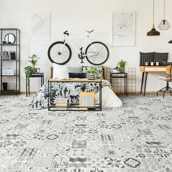 Sol Lino - Carreaux de ciment - Noir - Rouleau de 2m x 5m