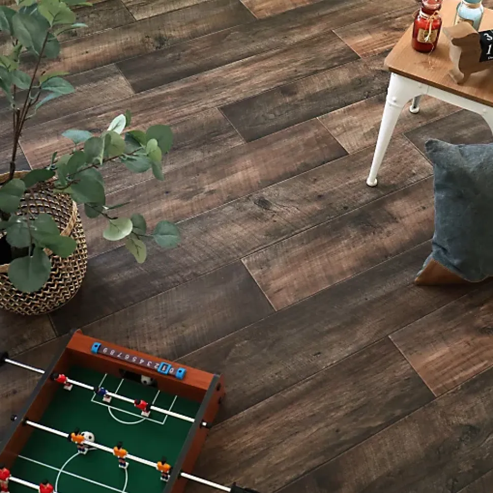 Sol PVC effet parquet Chêne Brun Foncé - Rouleau de 3m x 4m