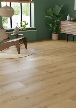 Sol stratifié Lulea GoodHome, passage élevé AC4, effet chêne blond, L.129,2 cm x l.19,3 cm x ép.8 mm