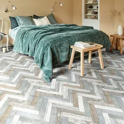 Sol Vinyle effet parquet usé chevron coloré - Rouleau de 3m x 3m